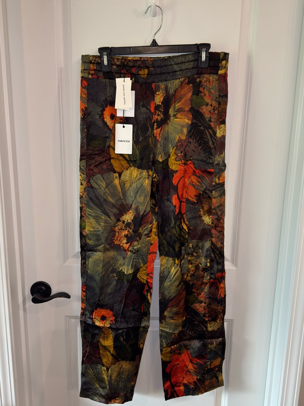 Dries Van Noten Peron Floral Printed Kaki Silk Pants